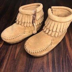 Minnetonka Double Fringe Side Zip Boot